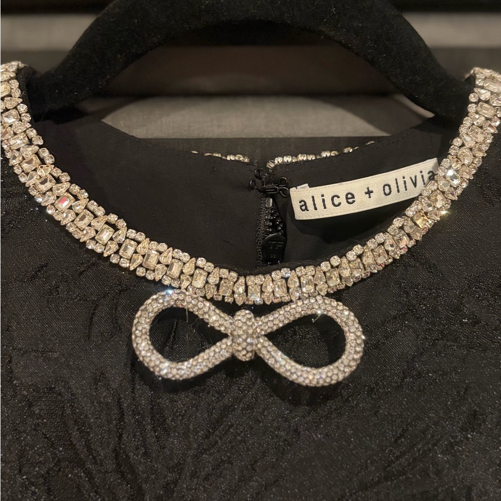Alice + Olivia Black Mini Dress with Rhinestone Waist - Picture 3 of 11